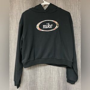 Nike ‘Sportswear Black Cropped Floral Logo Pullover Hoodie’ Small (S)